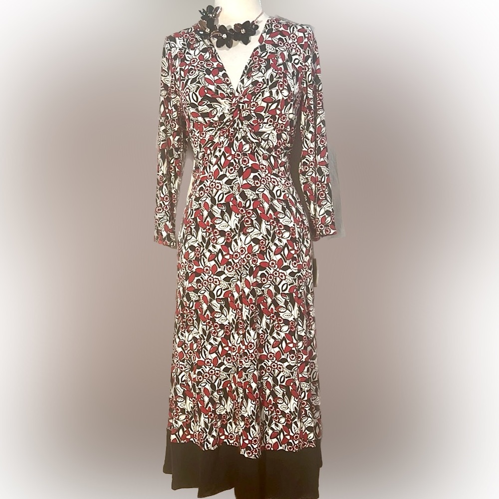 Liz Claiborne floral print jersey fit & flare dress-deep V-/knot-neck-NWT